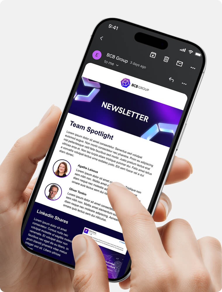 BCB Group — mobile newsletter design